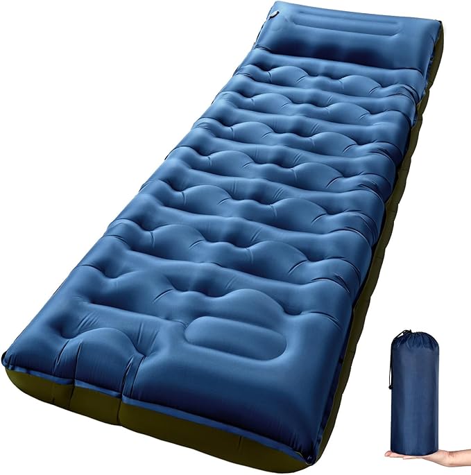 KASBAH Camping Sleeping PadExtra Wide 6 inch Thick Inflatable Sleeping Pads with Built-in Foot Pump and PillowUltralight Camping Mat Gear for Outdoor HikingCamping
