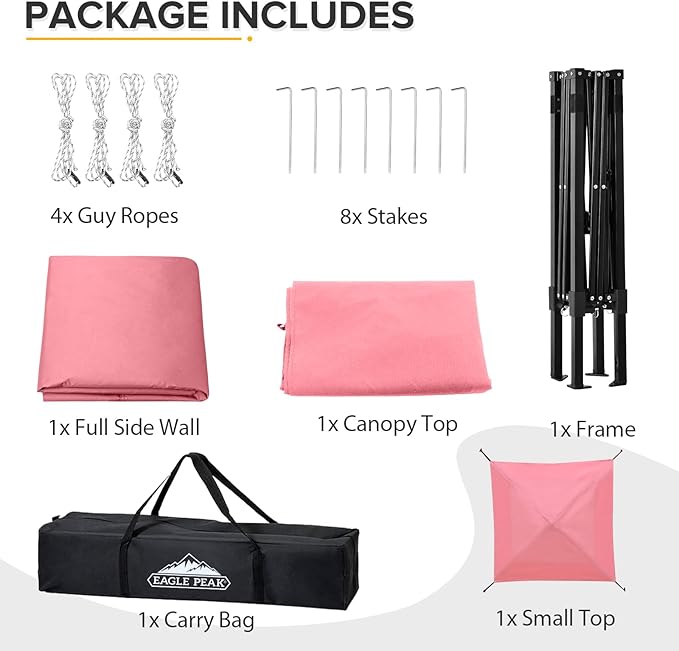 EAGLE PEAK Flex Ultra Compact 4x4 Pop-up Canopy Tent with Vented Top Sun Shelter Fast Set Up Changing Room Portable Privacy Canopy for Camping Photoshoots and More (Pink)