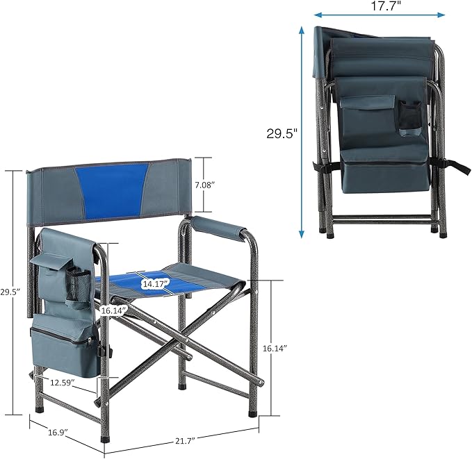 2 Folding Padded Camping Chair Portable Outdoor Chair with Storage Bag armrests and Anti Slip feet Suitable for Beaches backyards barbecues picnics and terraces. (2 Blue)