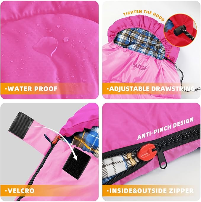 Camping Sleeping Bag 32℉ Sleeping Bags for Adults Kids Teens Cold Weather Warm Sleeping Bag Winter for 3-4 Season Camping Camping Gear Equipment Traveling and Outdoors