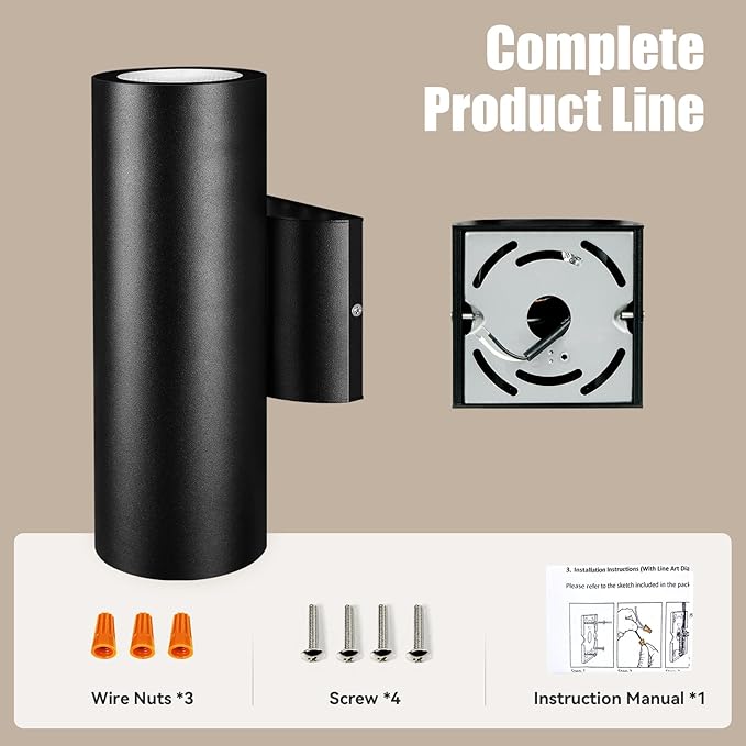 Modern Outdoor Cylinder Wall Lights 10.24 Porch Light 2700K Warm White Up Down Lights Matte Black Waterproof Wall Sconce Aluminum Exterior Light Fixture Wall Mount