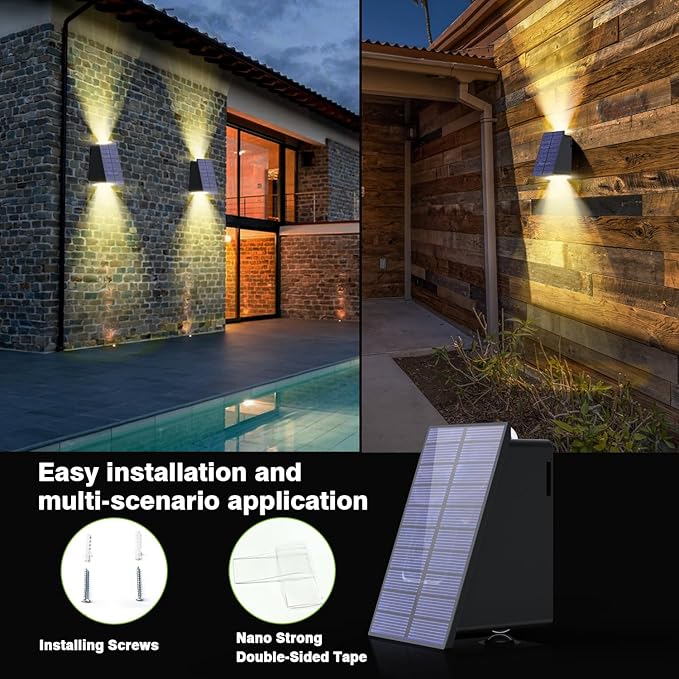 Solar Wall Lights OutdoorUp and Down Solar Wall Light with Dusk to DawnHigh Brightness Exterior Wall LightingIP65 Waterproof Solar Outdoor Wall Lights for House Wall(Warm White 4PC)