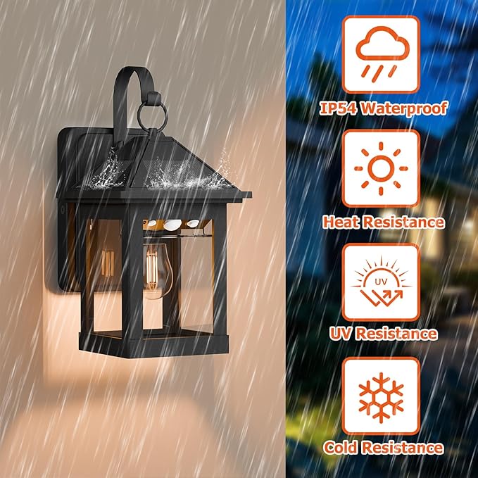Solar Wall Lanterns Outdoor 2 Pack with E26 Bulb Dusk to Dawn Motion Sensor 3 Modes Waterproof Porch Wall Lights for Patio Fence Garage Front DoorEntryway