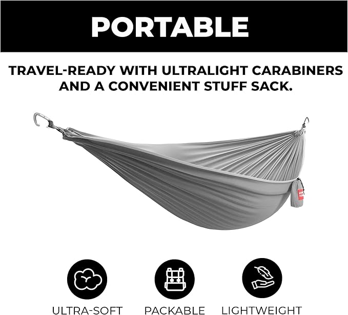 Grand Trunk Single Hammock: Nano 7 Premium Ultra Light made with Ripstop Nylon for Camping and Travel includes Carabiners