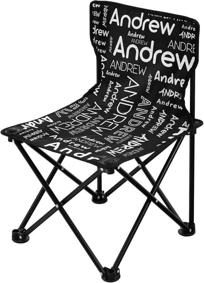 Sinestour Black Custom Folding Camping Chair for Teen Child Personalized Name 14.6×14.6in Portable Outdoor Chair with Carry Bag for Travel Barbeques Picnic