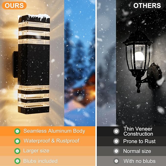 LMP 2 Packs Outdoor Wall Lights Up and Down LED Porch Lights IP65 Waterproof Aluminum Exterior Lighting Fixtures Outdoor Sconces Wall Lighting for House Front Door Garage (3000K Bulbs Included)