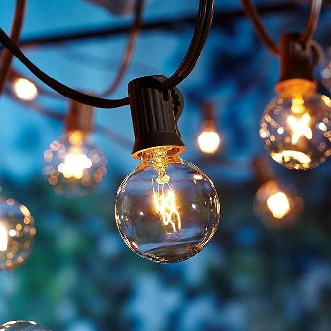 Abeja 50FT G40 Globe String Lights Outdoor Patio String Lights with 53 Edison Globe Bulbs(3 Spare) Hanging Bistro Light Waterproof for Balcony Party Wedding Market Cafe Black