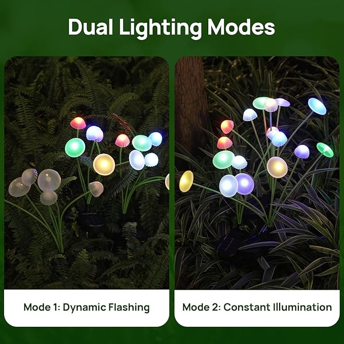 Solar Garden Lights 4-Pack Dual Mode LED Solar Mushroom Lights Waterproof Firefly Outdoor Decor for Yard Patio and Pathway – Colorful Jellyfish Ambiance