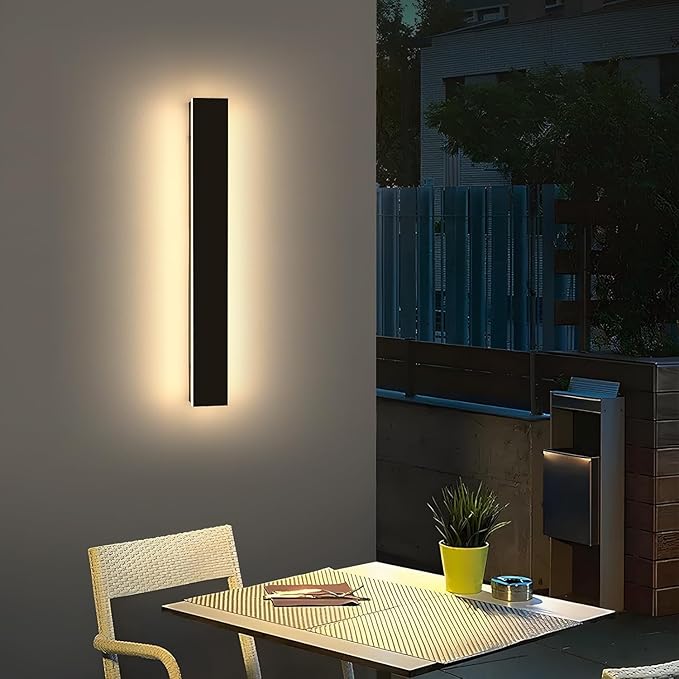 23.6inch Exterior Wall Lights for House Modern Outdoor Wall Sconce Dimmable 3000K-6000K IP65 Waterproof Outside Long Strip Light Wall Mount Lighting for Porch Garage with Remote Control