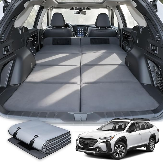 Car Bed for Subaru Outback Foldable Non-Inflatable Memory Foam Camping Mattress Thickened Portable SUV Trunk Sleeping Pad Air Mattress Upgrade for Camping &amp Travel Essentials With Storage Bag
