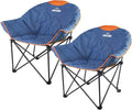 OUTDOOR LIVING SUNTIME Oversized Padded Camping ChairPortable Comfy Outdoor Folding Moon Round Saucer Chairs for Adults with Holder and Carry Bag Perfect for Hiking Lawn Patio Sports（Denim 2 Pack）