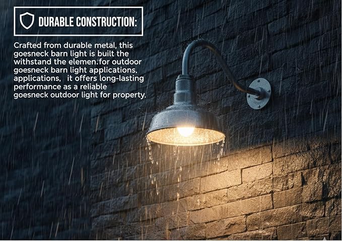 AGB101-10-AS8 GALVENIZE - Standard Barn Light with Gooseneck Arm | Outdoor LED Lights Classic Floodlight Design for Barn Lights Outdoor Durable Metal Construction Energy-Efficient