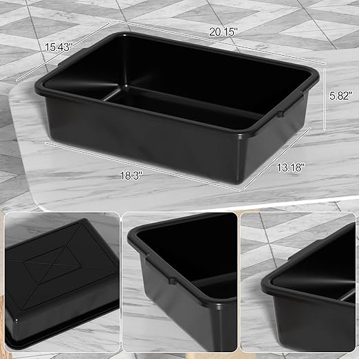 24 L Black Food Service Bus Tub Plastic Commercial Bus Tubs 6 Packs
