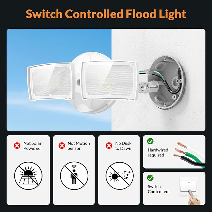 LEPOWER 28W 3000LM ‌LED Security Flood Light‌ ‌Outdoor‌ Switch Controlled Aluminum ‌Security Light‌ 2 Adjustable Heads 5500K Daylight IP65 Waterproof Wet Location for Patio Garden Yard Lights