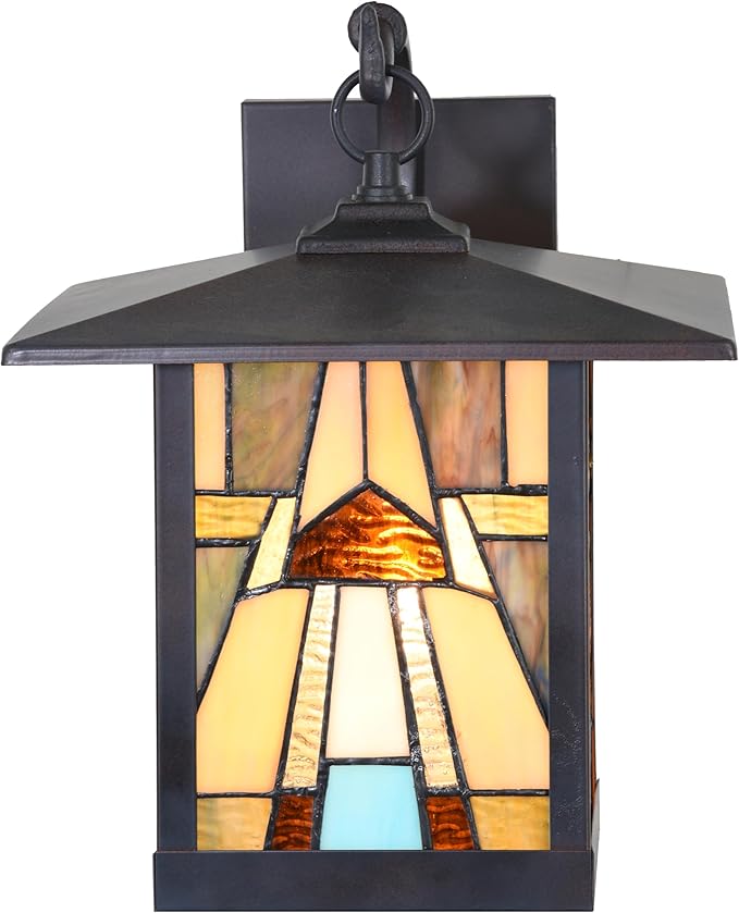 RIVER OF GOODS Stained Glass Outdoor Light Fixture - 11.75 H - Mission Style Porch Light - Mabel