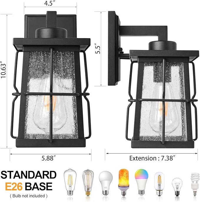 ALVIME Outside Wall Lights 10 Inch Exterior Front Porch Light Fixtures Waterproof Outdoor Wall Lantern for House Front Door Entryway Garage Patio E26 Base&ampClear Seedy Glass