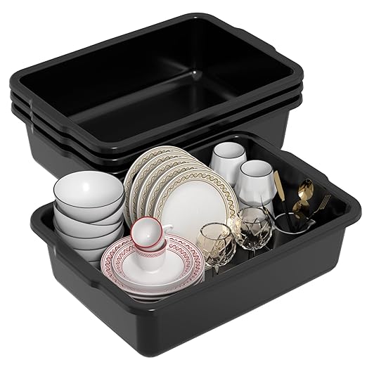 35 L Plastic Large Commercial Bus Tubs Food Service Tubs Black 4 Pack