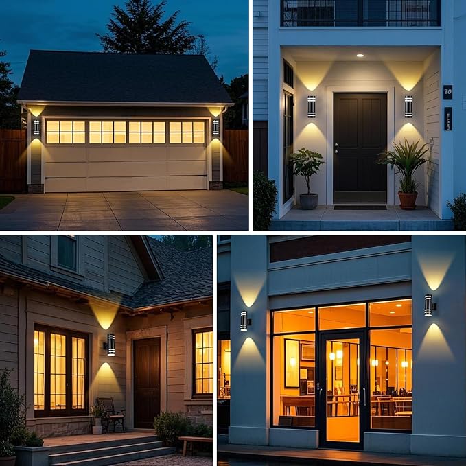 Dusk to Dawn Wall Light 4 Pack Modern Outdoor Wall Lights with LED Bulbs Cylinder Black Porch Light Fixture Wall Mount Up and Down Lighting Outdoor Wall Sconce for House Porch Door