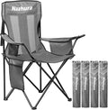 Nazhura 4 Pack Outdoor Camping Chairs Folding/Foldable/Portable with Cooler Pouch Mesh Backrest and Cup Holder Pocket(Grey) (Grey 4 Pack)