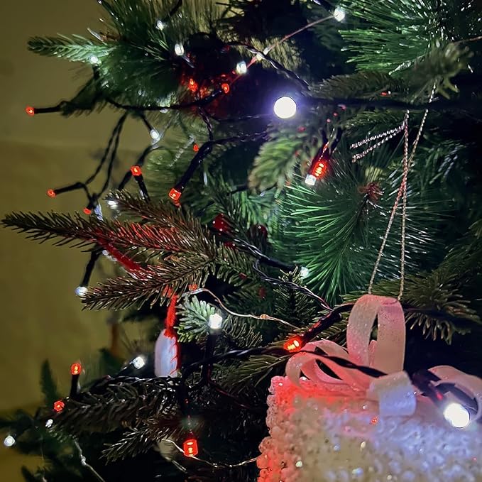 Connectable 240LED 88Ft 13Modes Christmas String Lights Outdoor Indoor | Extendable Green Wire Red &amp White Christmas Tree Lights with Timer | Twinkle Fairy Light Plug in for Xmas Tree (Red &amp W