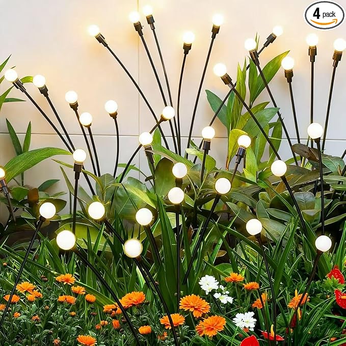 Solar Garden Lights Outdoor Waterproof Upgraded Flexible Titanium Wires Wind Swaying Firefly Lights for Patio Yard Pathway Unique Dancing Solar Decor Gifts for Women Christmas (4Pack)