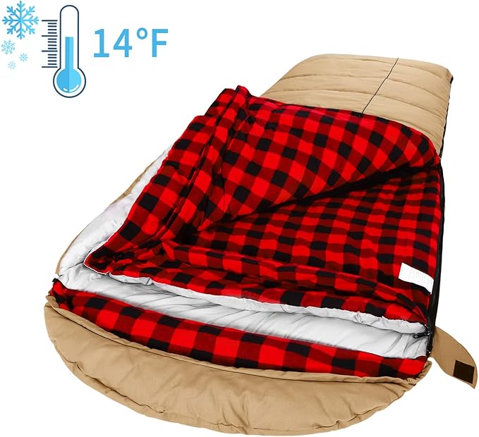 AGEMORE 0 Degree Canvas Sleeping Bag for Adults Cotton Flannel Sleeping Bag for Winter Camping Fishing Hunting or Traveling Durable Cotton Canvas Shell and Removable Flannel Liner