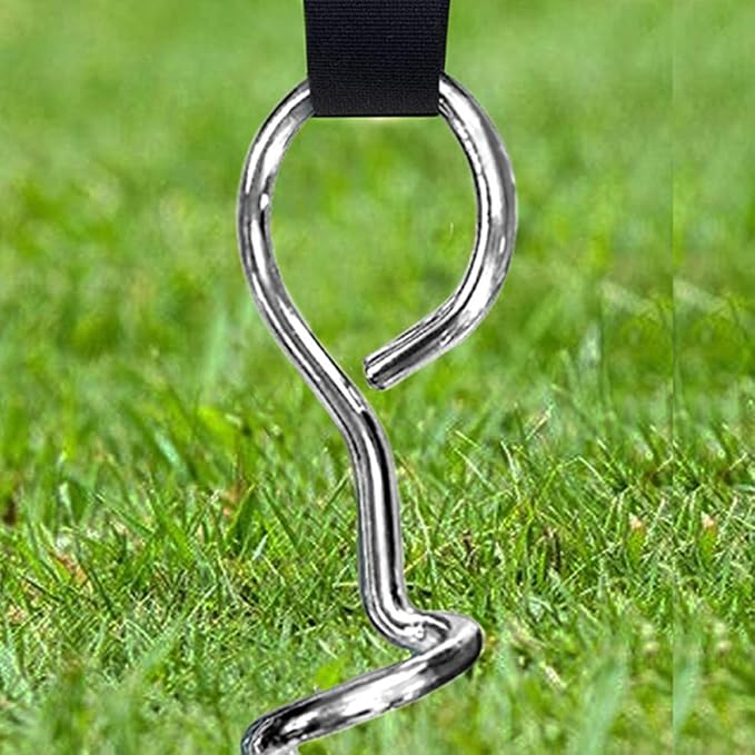 Toyvian Spiral Ground Anchor Tent Stakes Heavy Duty Steel Dog Tie-Out Stakes with Sturdy Webbing Set of 4 for Outdoor Camping and Pet Security