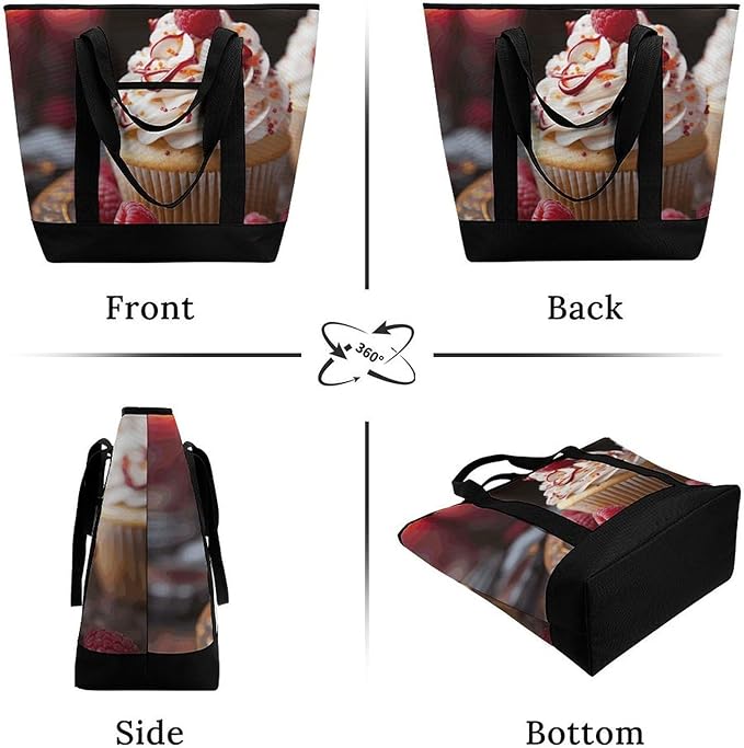 Insulated Shopping BagLarge Reusable Cooler Bags Cupcake Dessert Printed Foldable Shopping BagTravel Waterproof Shoulder Bag