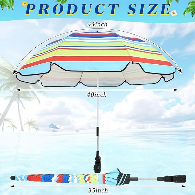 Buryeah 2 Pcs Automatic Chair Umbrella with Universal Clamp 44 UPF 50+ Portable Clamp on Beach Chair Adjustable Wheelchair Umbrella for Outdoor Patio Parasol