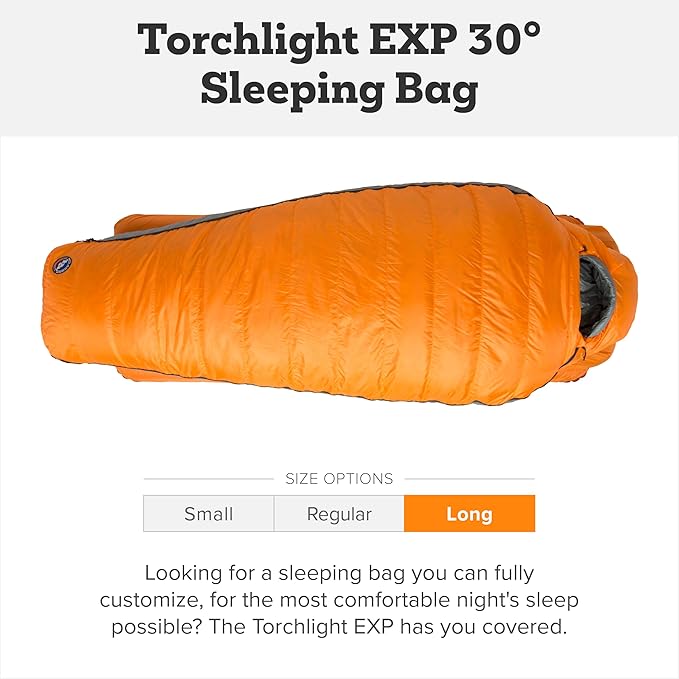 Big Agnes Torchlight EXP - 650 RDS DownTek Ultralight Sleeping Bag Backpacking Gear Compact Cold Weather Camping Mummy