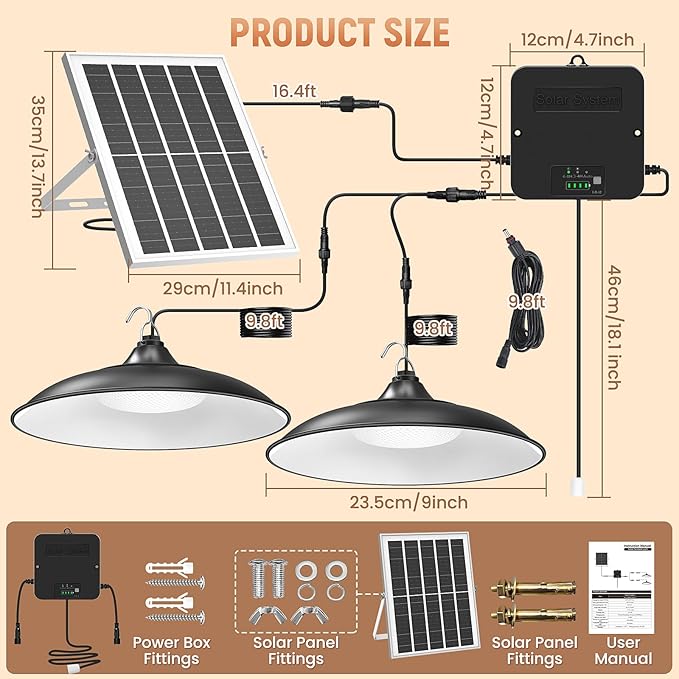 Solar Shed Light Indoor Outdoor Dual Lamp 2000LM Daytime Available Pendant Light with Pull String Dusk to Dawn 3 Lighting Modes Solar Lights Indoor Waterproof for Barn Gazebo Shop Garage