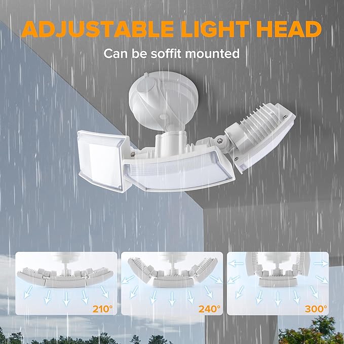 LUTEC 75W 8000 Lumen Floods Light Outdoor Switch Controlled LED Security Lights with 3 Adjustable Heads 5000K Daylight IP65 Waterproof Exterior Flood Light for Garage Yard Patio (White) - 2 Pack