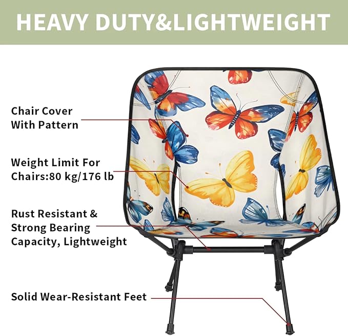 Honeybaby Folding Camping Chair Butterfly Dancing Camping Chairs Lightweight Portable Chair Outdoor Foldable Chairs for Camping Travel Picnic Beach Hiking