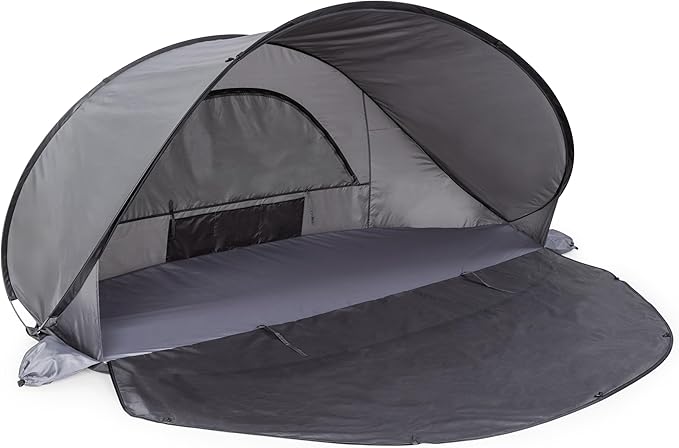 PICNIC TIME Manta Portable Beach Tent Fully-Assembled Pop Up Tent Beach Shade and Sun Shelter Instant Outdoor Shade with Carrying Bag for Outdoors and UPF50+ UV Protection (Gray with Black Accents)