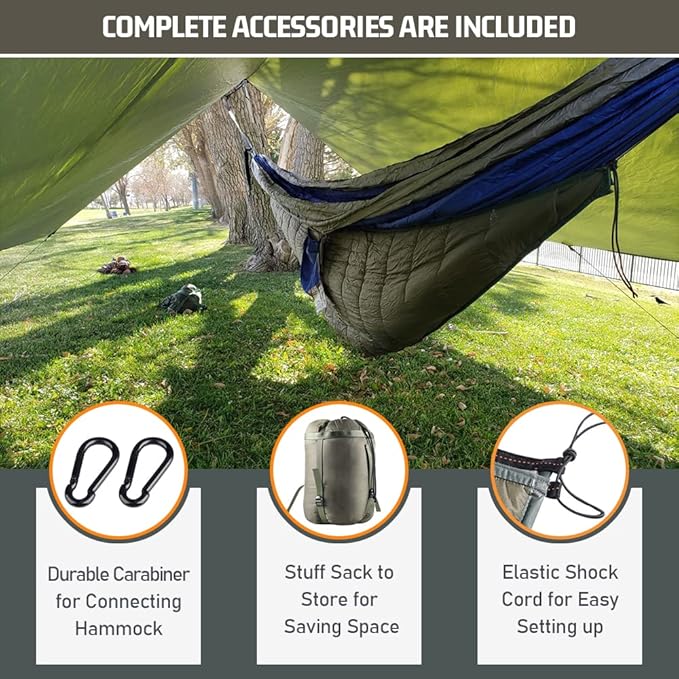 Ultralight Hammock Underquilt for Hammock Camping Backpacking &amp 2 Telescoping Tarp Poles Heavy Duty 7.67ft Aluminum Tent Poles for Tarp with Rubber Cap