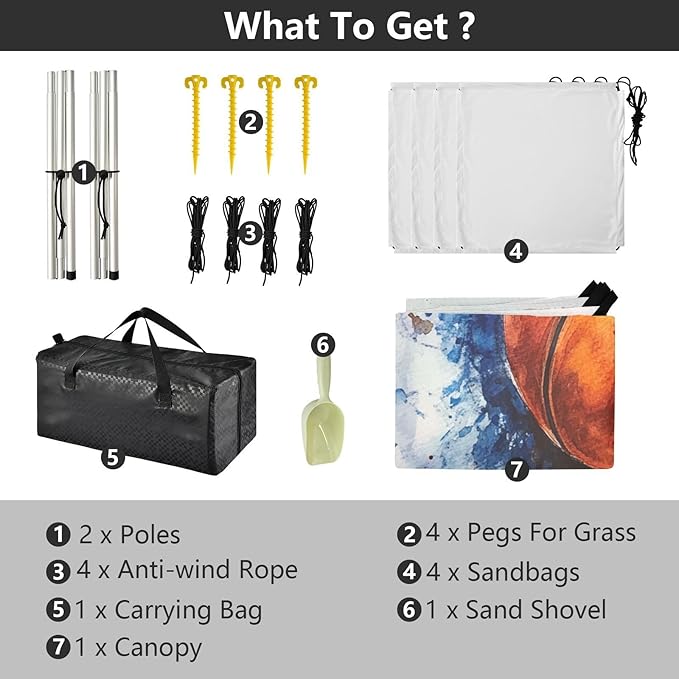 ALAZA Watercolor Basketball Beach Tent Sun Shelter UPF50+ Protection Beach Shade Canopy w/ 4 Sandbags for Outdoor Camping Fishing Backyard Fun Picnic 10x9 ft