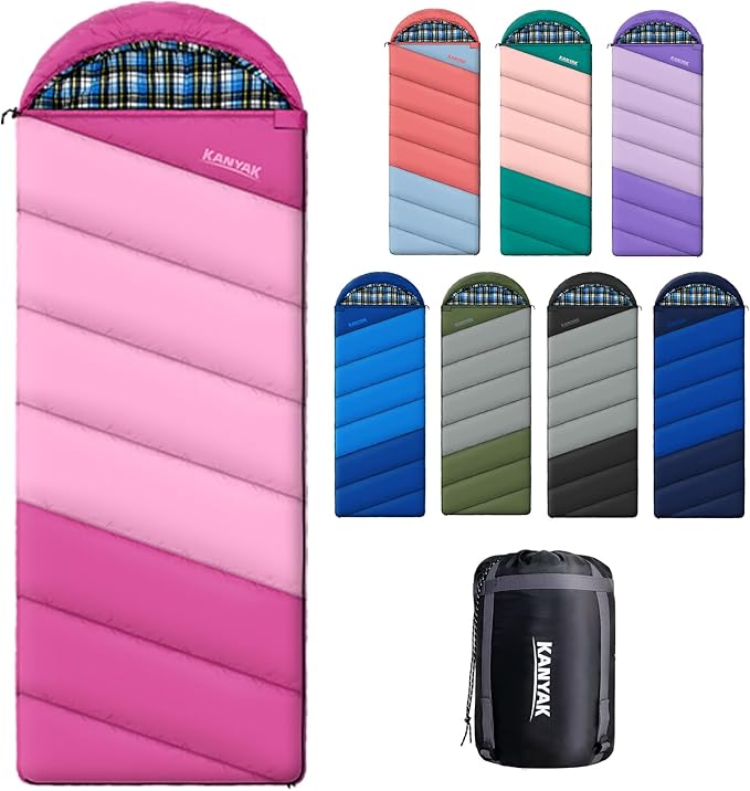 Cotton Flannel Lined Sleeping Bag for Adults Teens Kids Cold Weather &amp Warm 3 Seasons Lightweight Compact Camping Essentials Equipment Hiking Outdoor Travel
