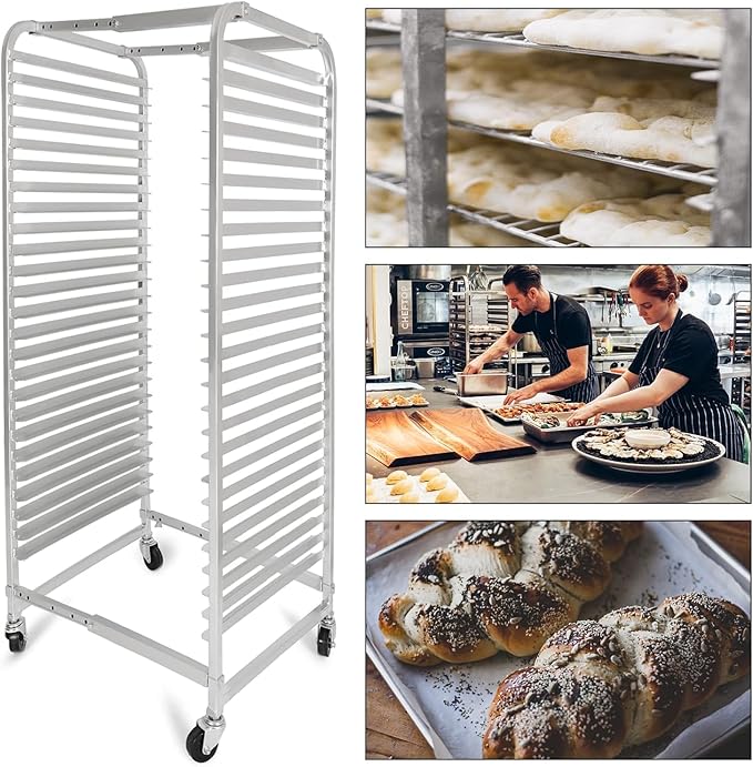 HECASA Adjustable Bun Pan Rack 25 Tier with Brake Wheels Bakery Sheet Rack for Foodservice KitchenRestaurant Pizzeria Hotel Home Aluminum 24.72 L x 20.5 W x 58''H Oxidation