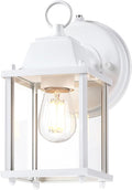 LIT-PaTH Dusk to Dawn Outdoor Wall Lantern Wall Sconce Waterproof Porch Lighting Fixture E26 Base Aluminum Housing with Glass Shade 1-Pack White
