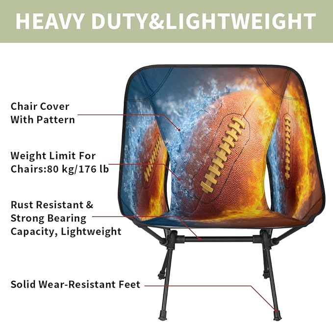 Ice Fire Collision Rugby Camping Chair Folding Backpacking Chair Portable Lightweight Outdoor Chairs with Side Pockets for Hiking Beach Picnic