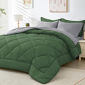HEVUMYI Queen Comforter Set - 7-Piece All Season Bed in a Bag Queen Ultra Soft Bedding Set with Comforter Flat Sheet Fitted Sheet Pillowcases Pillow Shams Green &amp Light Grey