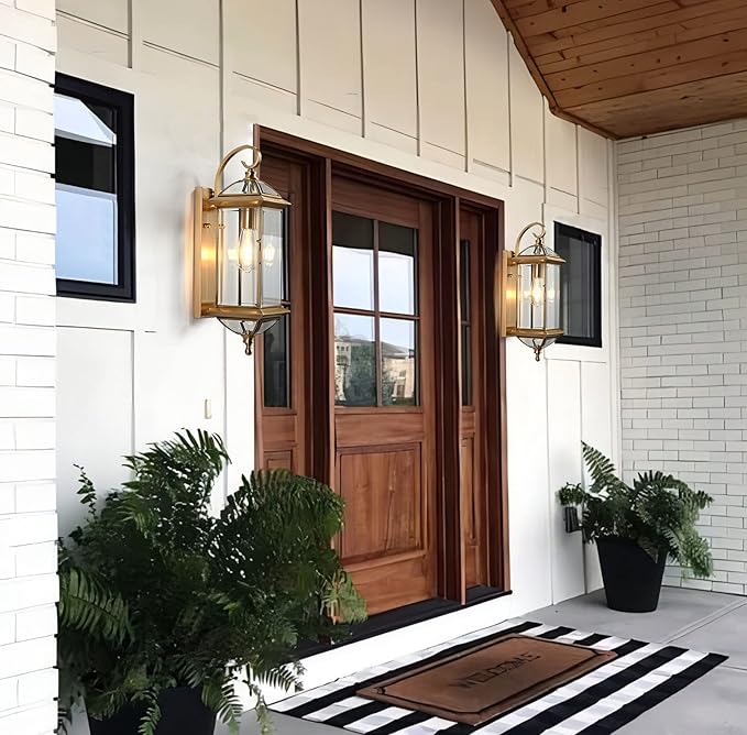 Milaii Copper Exterior Wall Light 20 H Outdoor Light Fixture Waterproof Wall Sconce Oil Rubbed Brass Porch Light with Clear Glass Lantern Wall Mount Lights for House Garage Patio Aisle