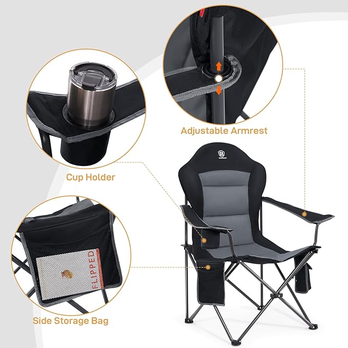 EVER ADVANCED Heated Camping Chair Lawn Chairs Heated Chair Outdoor Sports with 3 Heat Levels Heated Folding Chair Camping Chairs for Adults Supports 400lbs Battery Not Included