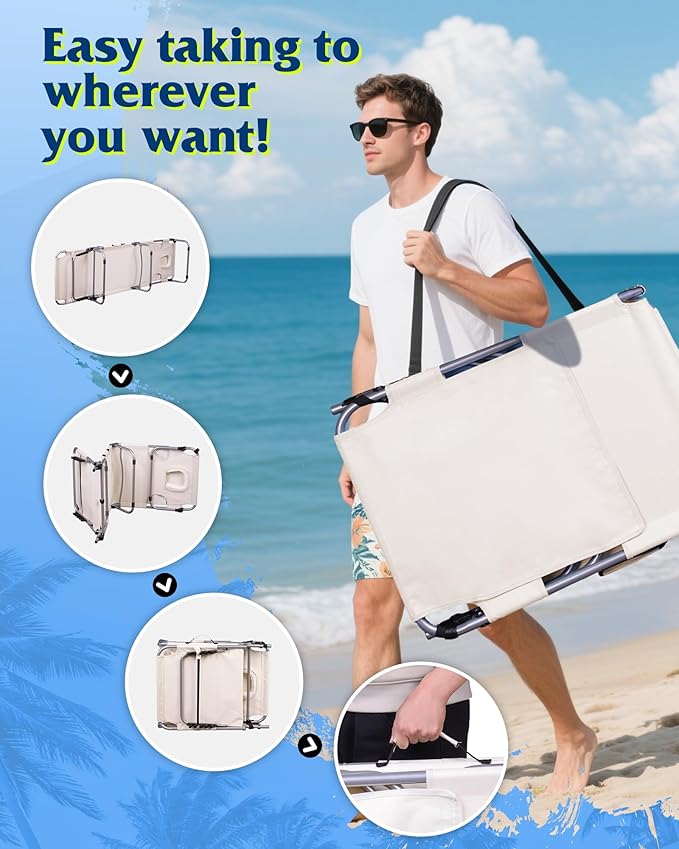WLIVE Outdoor Tanning Chair 5-Position Folding Beach Chair with Face Hole for Adults Portable Patio Lounge Chair for Beach PoolCamping Beige