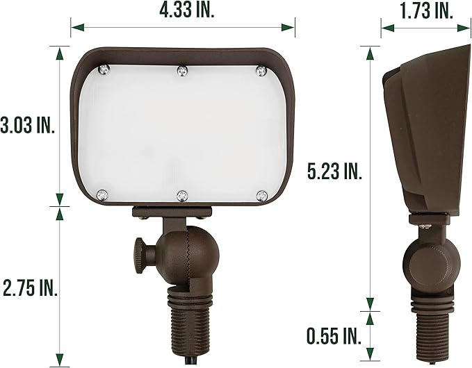 GKOLED 7W LED Outdoor Flood Light Low Voltage Landscape Lighting Waterproof Security Wall Lighting Fixture 9-15V 480 Lumen 3000K 1/2 Adjustable Knuckle Mount Die-cast Aluminum Brown