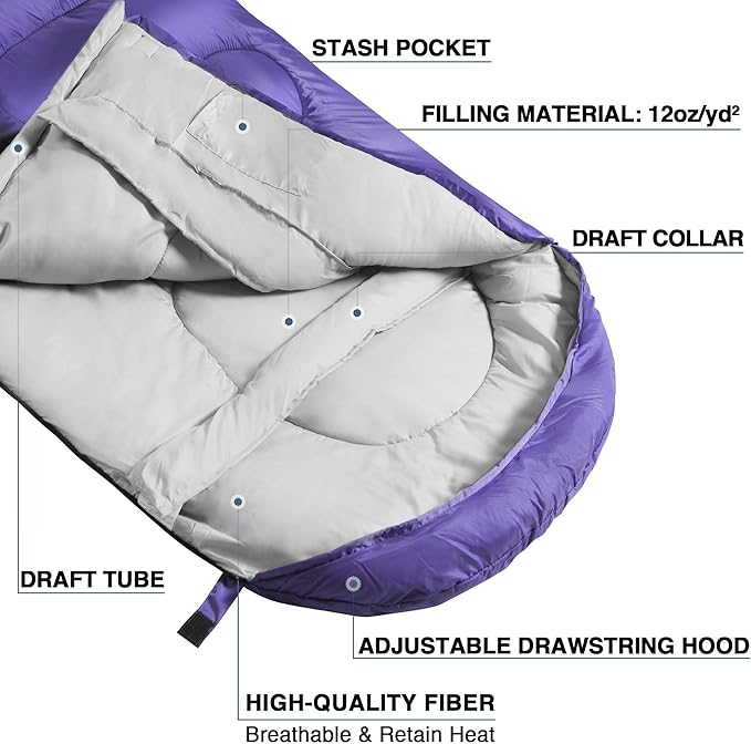 Atarashi Camping Sleeping Bag- 4 Seasons for Adults Light Warm Extra-Large with Compression Sack- Great for Hiking Backpacking &amp Outdoor Adventures