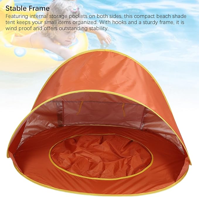 Beach Tent Sun Shelter Sun Proof Wind Proof Portable Baby Beach Beach with Pool Storage Bags Shade Canopy for Outdoor (Orange)