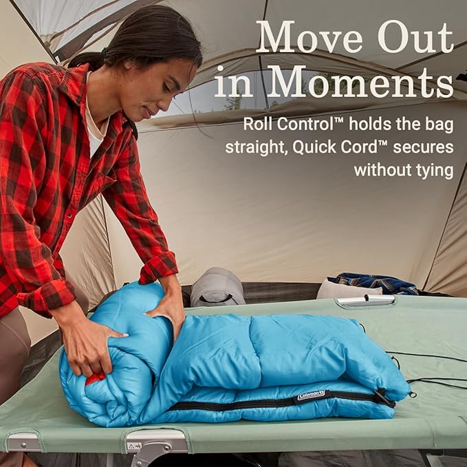 Coleman Flatlands 30/40/50°F Sleeping Bag Made from 100% Recycled Material Big &amp Tall Options Cool-Weather Sleeping Bag for Camping Sleepovers Guests &amp More