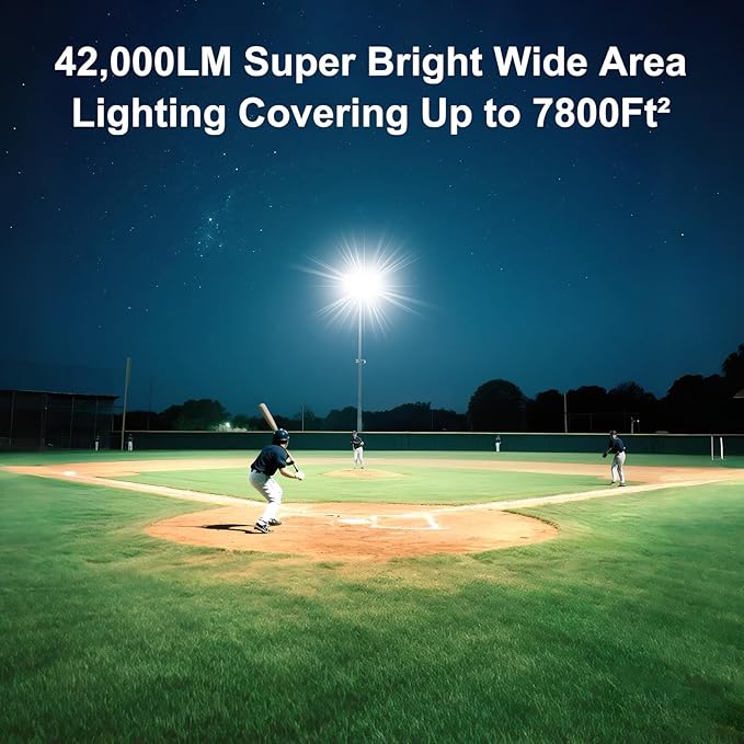 Kekeou LED Flood Light 300W 42000LM Stadium Lights Outdoor LED Super Bright 6500K Daylight White Field Lights IP67 Waterproof Arena Light with Junction Box for Garden Court Parking lot - Black