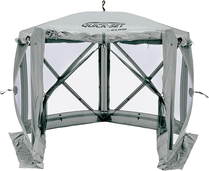 CLAM Pop Up Screen Tent Outdoor Camping Gazebo Canopy Adventure with Wind Panels 9' x 9' Gray
